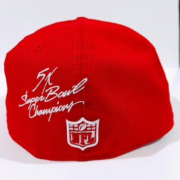 SF 49ERS RED Fitted Hat with Super Bowl Patches. Unisex - Picture 4 of 12